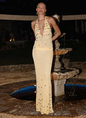 Adelaida Beaded Crochet Top - Yellow