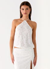 Griff Backless Jacquard Top - White
