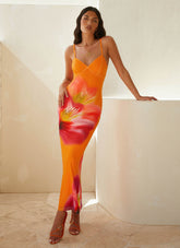 Kasey Midi Dress - Orange Tropical