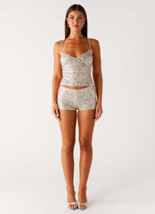 Maelis Low Rise Sequin Mini Shorts - Silver