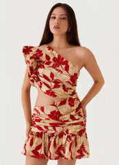 Maisie Linen Mini Dress - Red Green Floral