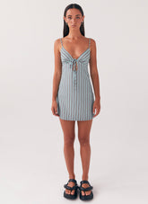 Flora Linen Mini Dress - Coastal Stripe
