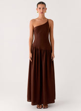 Thinking About You Linen Maxi Dress - Brown