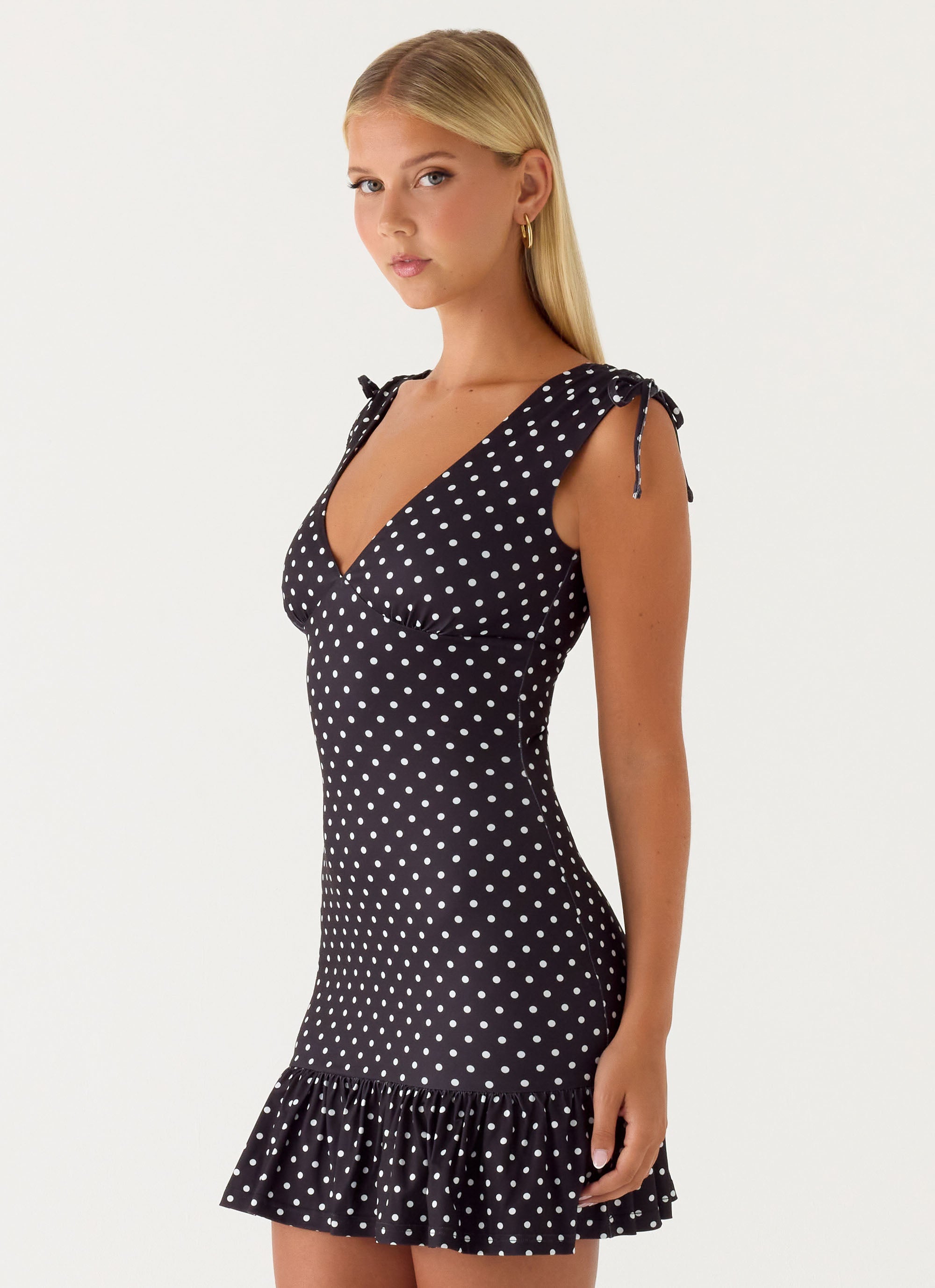 Acacia Mini Dress - Black Polkadot