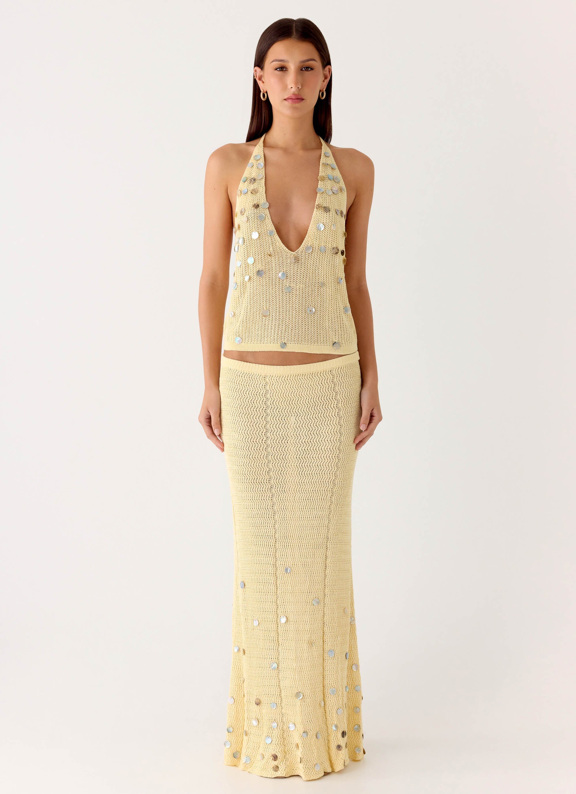 Adelaida Beaded Crochet Top - Yellow