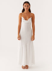 Alianna Cowl Neck Mesh Maxi Dress - White Polka Dot
