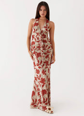 Ardenia Halter Maxi Dress - Red Green Floral