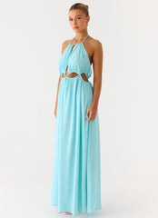 Ardenzelle Chiffon Halter Neck Maxi Dress - Turquoise