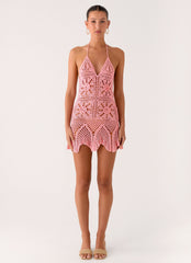 Beach Days Crochet Mini Dress - Pink