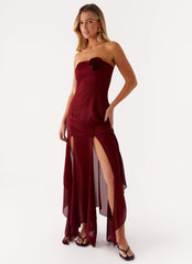 Collision Satin Maxi Dress - Cherry Red