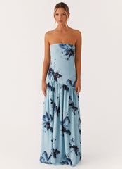 Eden Strapless Maxi Dress - Blue Black Floral