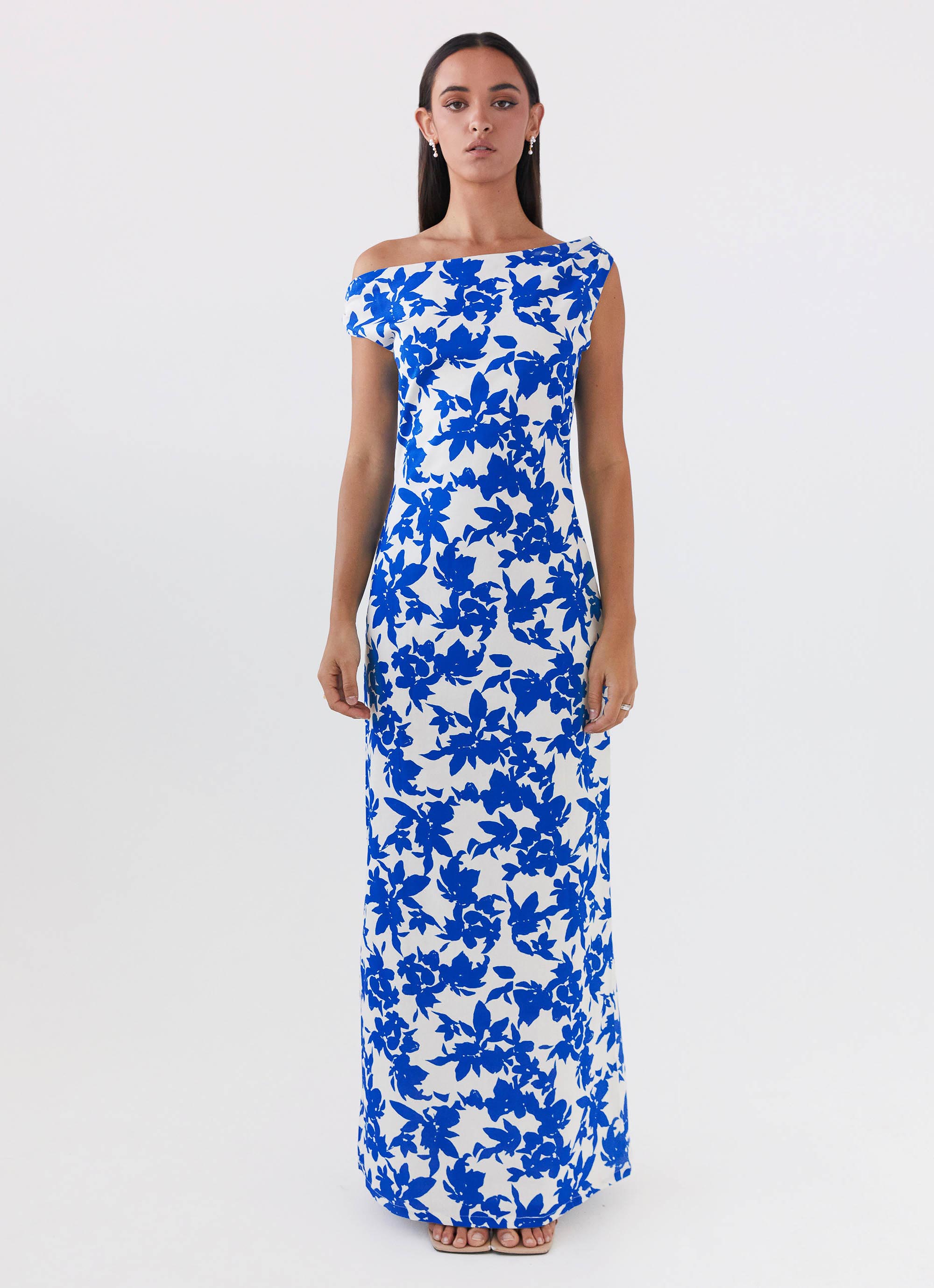 Pyper Off Shoulder Maxi Dress - Blue Floral