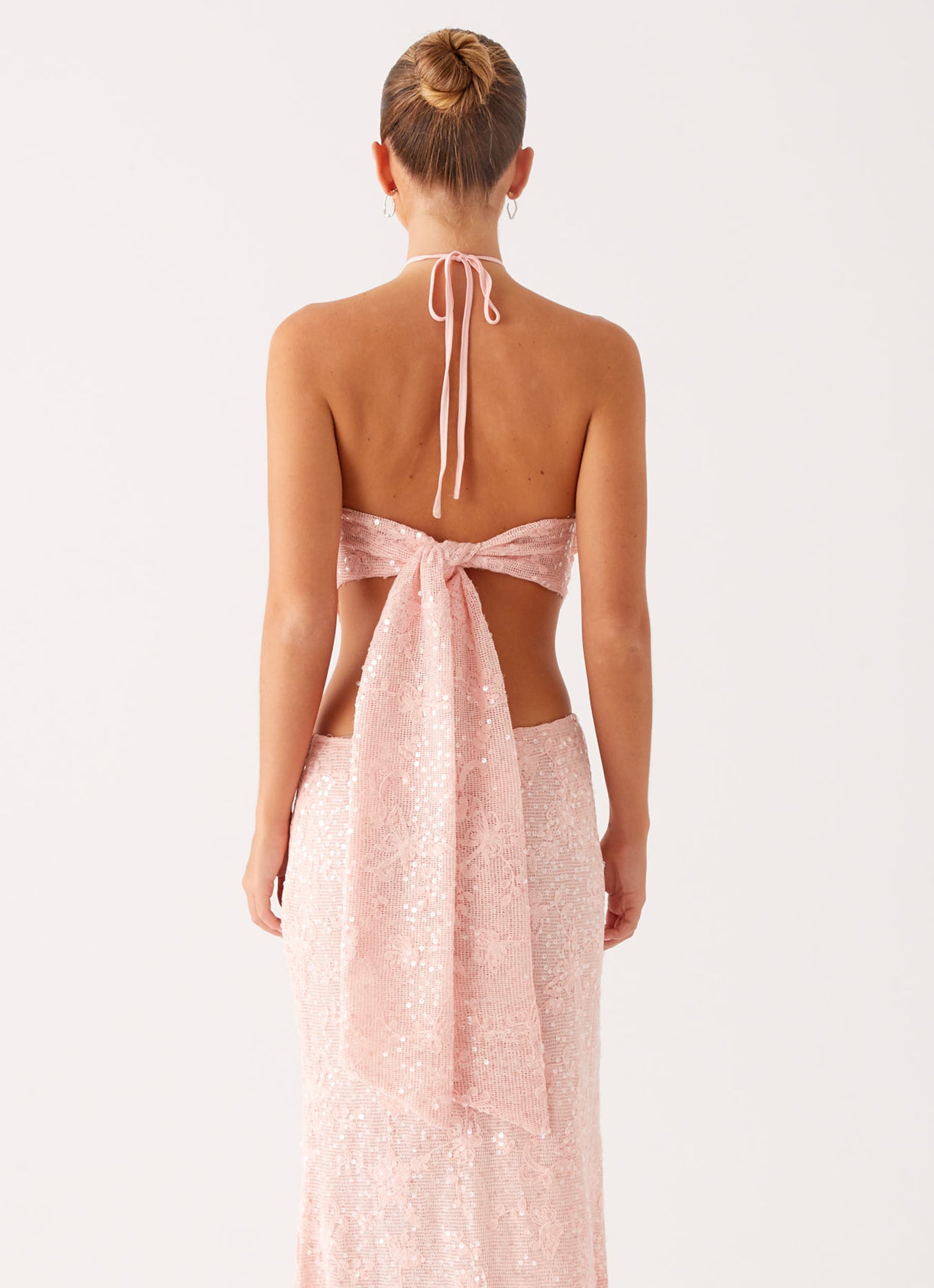 Queenie Sequin Halter Top - Pink