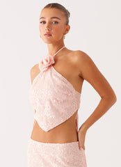 Queenie Sequin Halter Top - Pink