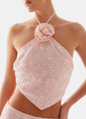 Queenie Sequin Halter Top - Pink