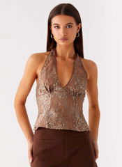 Reyce Sequin Top - Tan
