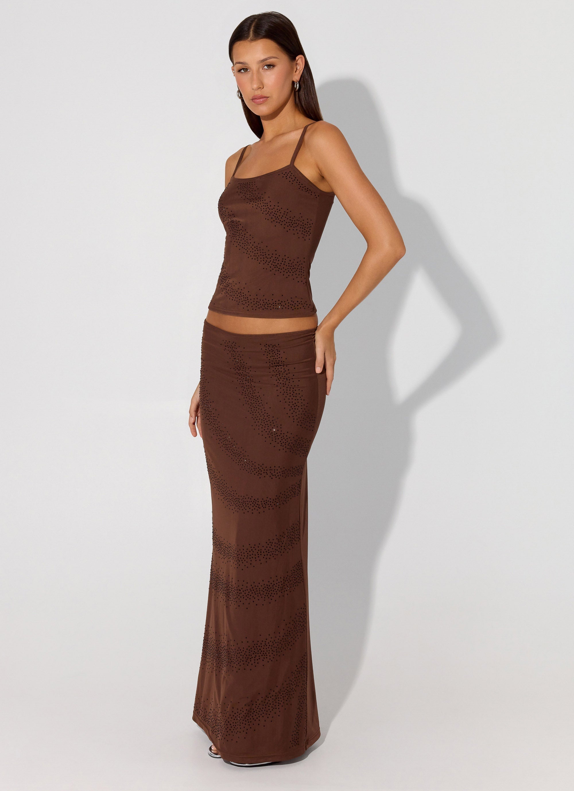 Sweet Sky Beaded Maxi Skirt - Chocolate