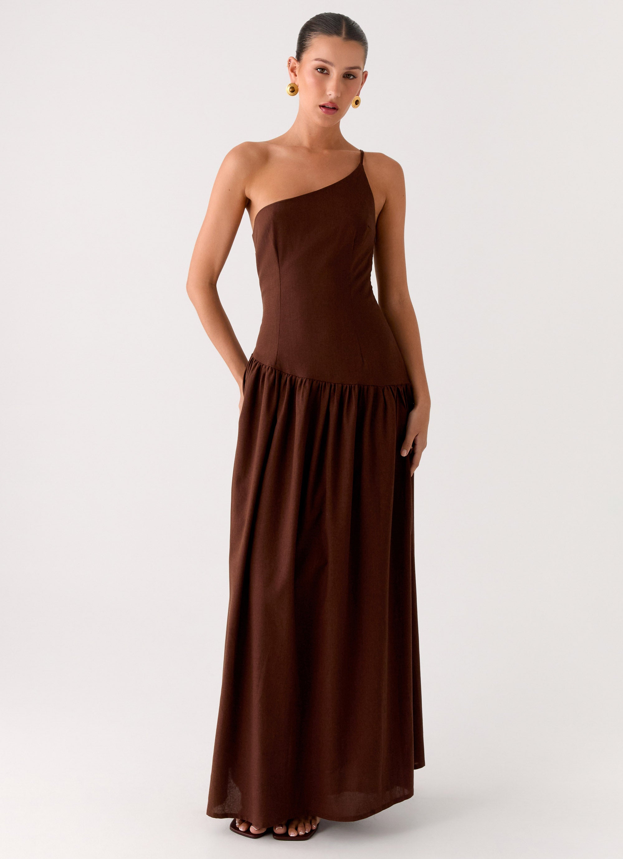 Thinking About You Linen Maxi Dress - Brown
