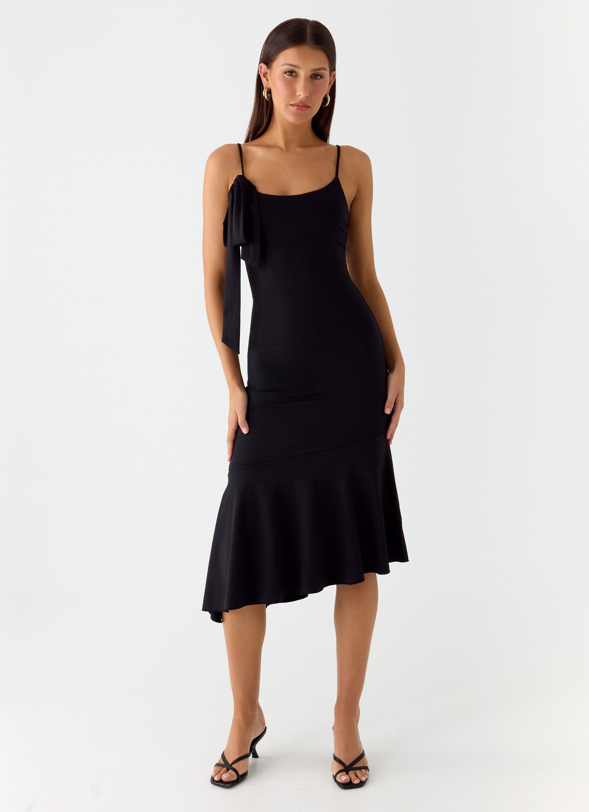 Tranquility Asymmetric Midi Dress - Black
